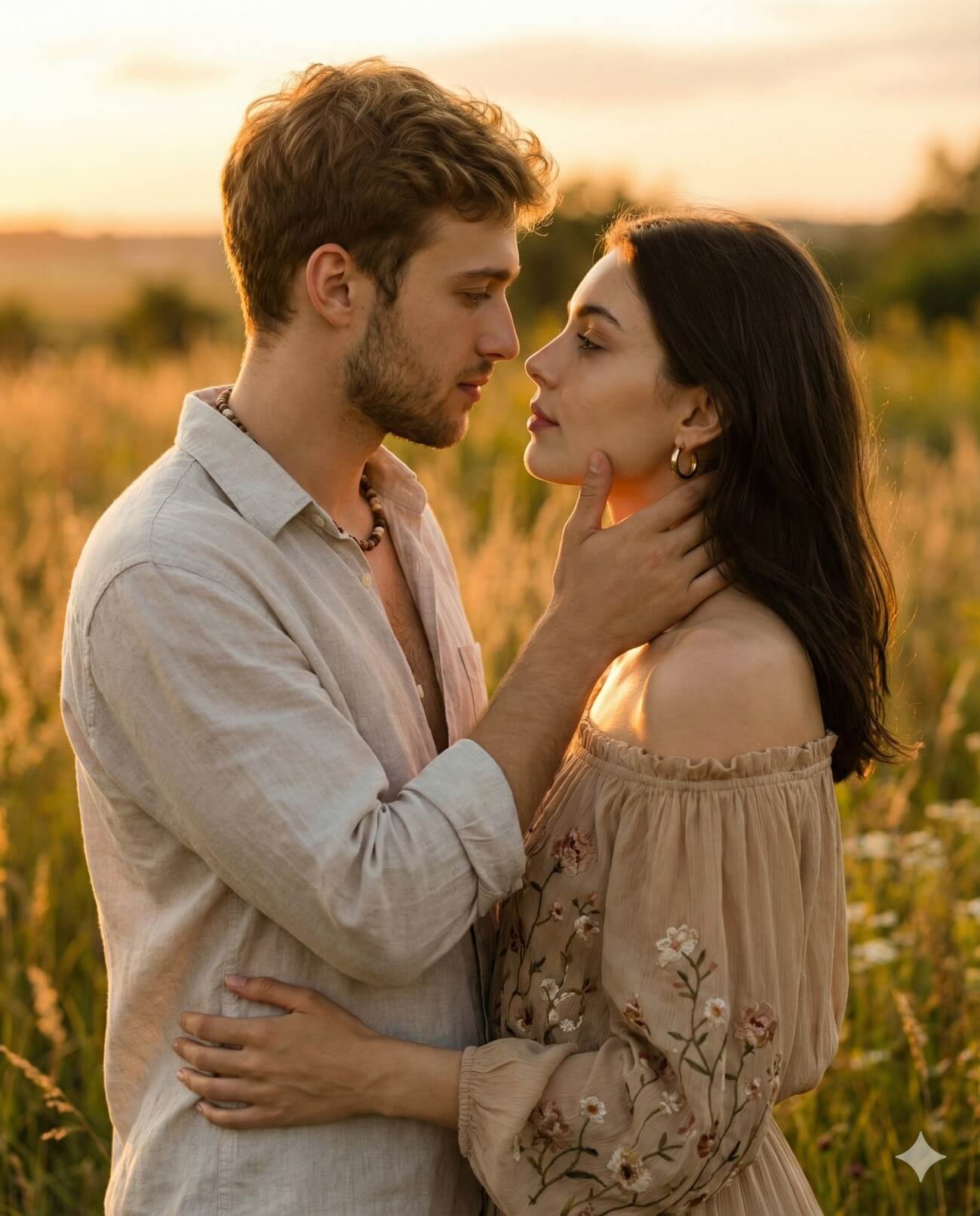 پرتره عاشقانه دونفره هنگام غروب آفتاب