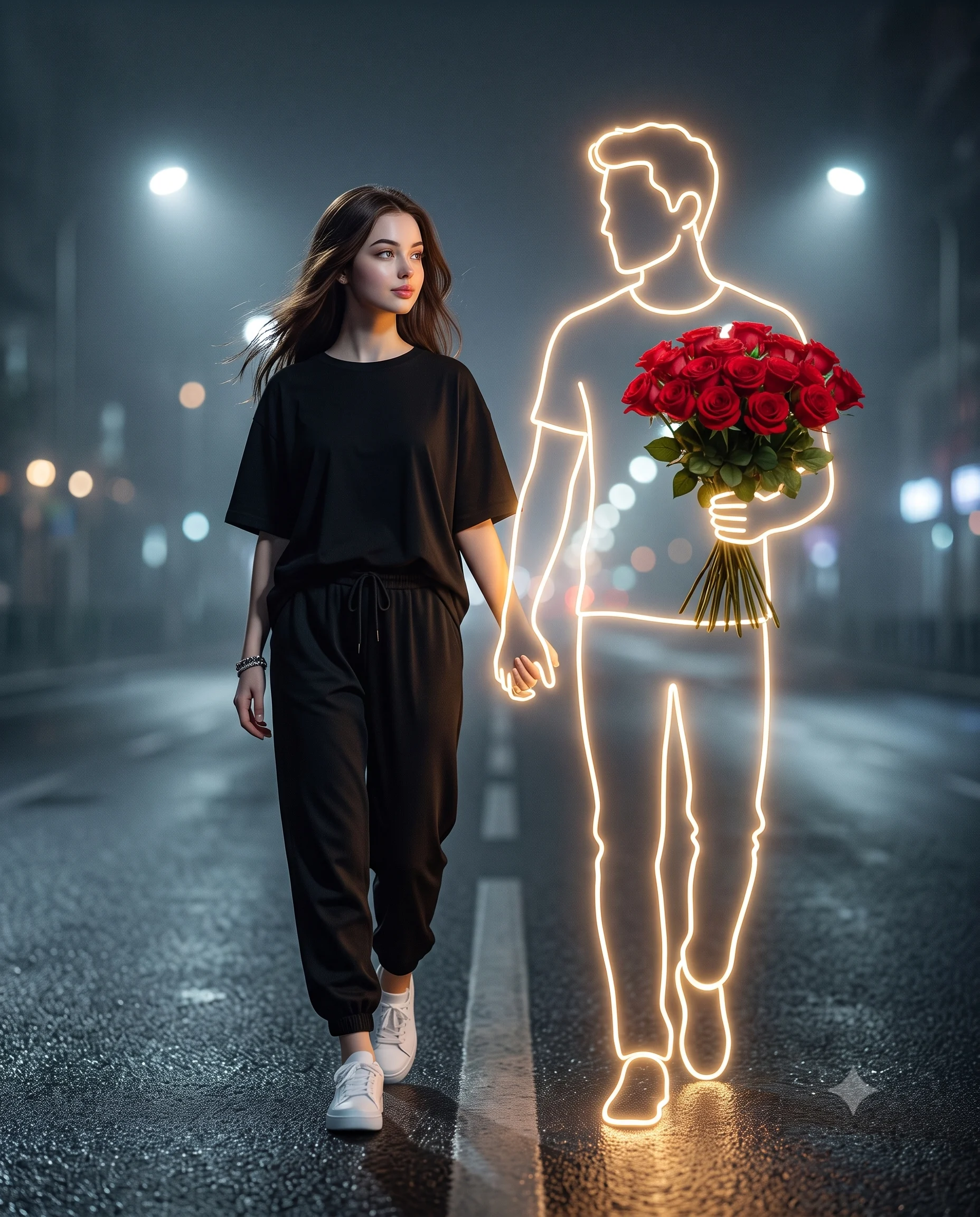 پرتره شبانه با نورپردازی نئونی و سبک سایبرپانک