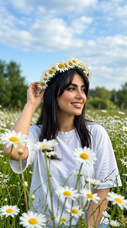 پرتره تابستانی با تاج گل بابونه