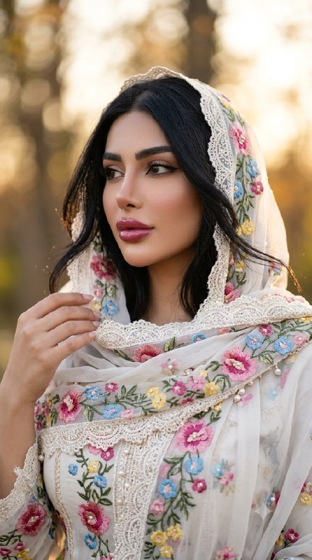 پرتره دخترانه با حجاب گلدوزی شده