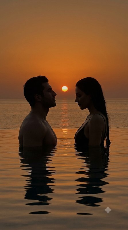 پرتره عاشقانه در استخر اینفینیتی هنگام غروب