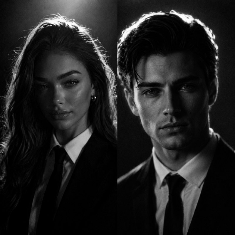 پرتره با کت و شلوار مشکی و نورپردازی دراماتیک